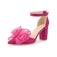thumbnail image 1 of BLISSFUL STEP Women's Bow Knot Pointed Toe Block Heel Pumps Hot Pink 6, 1 of 8