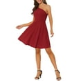 thumbnail image 1 of INSPIRE CHIC Women's Dress Bow One Shoulder Strapless A-Line Flared Party Dress with Pockets 2XL Red, 1 of 6
