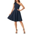 thumbnail image 1 of INSPIRE CHIC Women's Dress Bow One Shoulder Strapless A-Line Swing Dress with Pockets M Dark Blue, 1 of 6