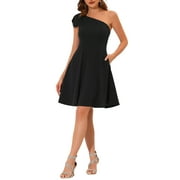 Allegra K Women's Bow One Shoulder Strapless with Pockets A-Line Swing Dress XS Black