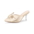 thumbnail image 1 of BLISSFUL STEP Women's Bow Pointed Toe Clear Stiletto Heel Slides Mules Champagne 10, 1 of 8