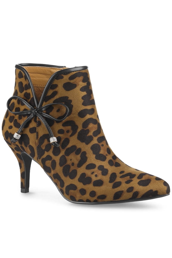 Women Bow Pointed Toe Stiletto Heel Ankle Boots Leopard 10