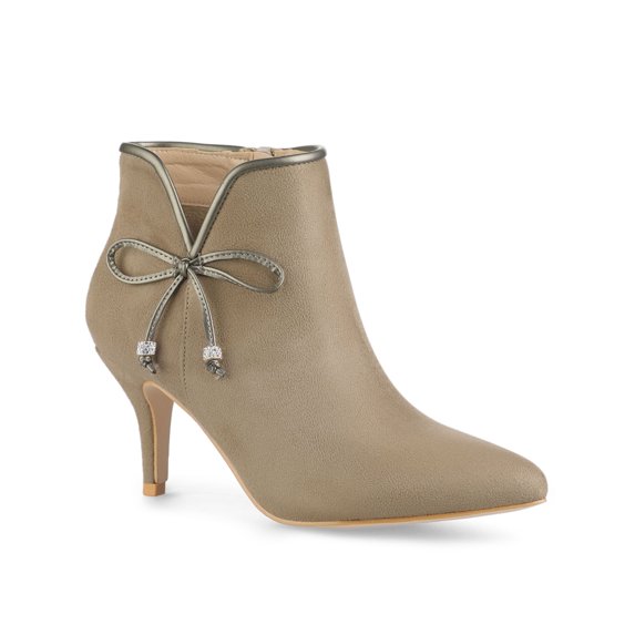 BLISSFUL STEP Women's Bow Pointed Toe Stiletto Heel Ankle Boots Beige (Size 10)