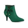 thumbnail image 1 of BLISSFUL STEP Women Bow Pointed Toe Stiletto Heel Ankle Boots Green 10, 1 of 7