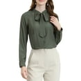 thumbnail image 1 of INSPIRE CHIC Women's Bow Tie Neck Long Sleeve Fashion Button Decor Shirt XS Grey Green, 1 of 8