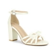 thumbnail image 1 of BLISSFUL STEP Women's Shoes Bow Tie Open Toe Ankle Strap High Block Heel Sandals White 7.5, 1 of 7