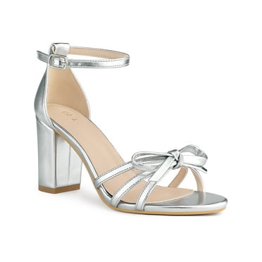 BLISSFUL STEP Women's Bow Tie Open Toe High Block Heels Sandals