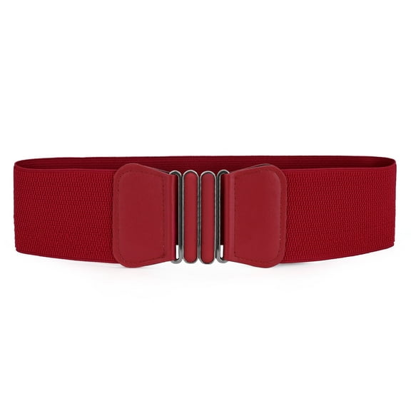 INSPIRE CHIC Women Bowknot Shaped Interlocking Buckle Elastic Belt Waistband Red
