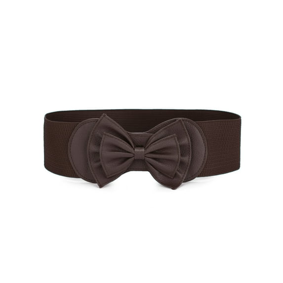 INSPIRE CHIC Women's Bowtie Ornament Press Stud Button Cinch Elastic Waist Belt Coffee One Size