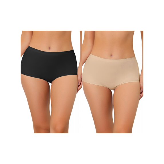 NOMADIC NOOK Women's Boyshorts Underwear Unlined Invisible Mid Waist Stretch Solid Panties 2 Packs