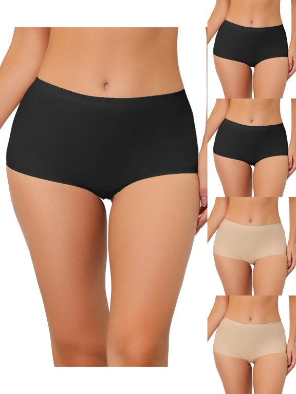 Women's Boyshorts Underwear Unlined Invisible Mid Waist Stretch Solid Panties 5 Packs