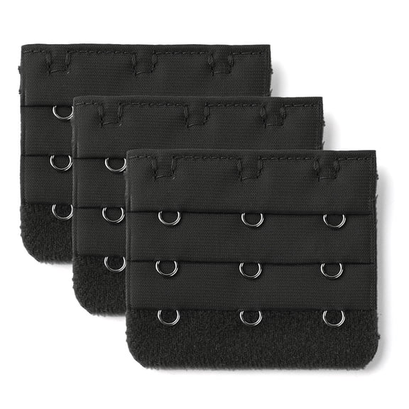 INSPIRE CHIC Women's Bra Strap Extension 3 Hooks 3 Rows Underwear Buckle Hook Black 3 Pcs Black