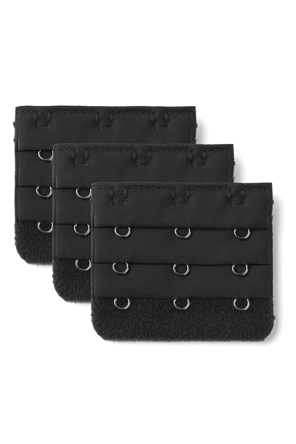 Women's Bra Strap Extension 3 Hooks 3 Rows Underwear Buckle Hook Black 3 Pcs Black