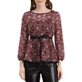 thumbnail image 1 of INSPIRE CHIC Women's Lace Peplum Blouse Floral Bracelet Sleeves Self-Tie Waist Top XS Wine, 1 of 9