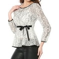 thumbnail image 1 of INSPIRE CHIC Women's Lace Peplum Blouse Floral Bracelet Sleeves Self-Tie Waist Top XS White, 1 of 9