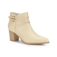 thumbnail image 1 of BLISSFUL STEP Women's Buckle Decor Cross Strap Pointed Toe Block Heel Ankle Boots Beige 7, 1 of 8