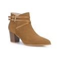 thumbnail image 1 of BLISSFUL STEP Women's Buckle Decor Cross Strap Pointed Toe Block Heel Ankle Boots Brown 6.5, 1 of 8