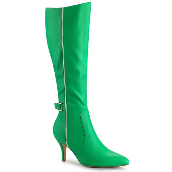 BLISSFUL STEP Women's Boots Knee High Stiletto Heel Boots Pointy Toe Buckle Zipper Boots Grass Green 9