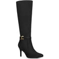 thumbnail image 1 of BLISSFUL STEP Women's Boots Knee High Faux Suede Pointy Toe Stiletto Heel Side Zipper Buckle Boots Black 9, 1 of 8