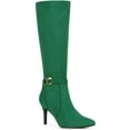 thumbnail image 1 of BLISSFUL STEP Women's Boots Knee High Faux Suede Pointy Toe Stiletto Heel Side Zipper Buckle Boots Green 9.5, 1 of 8