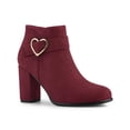 thumbnail image 1 of BLISSFUL STEP Women's Boots Heart Buckle Side Zip Block Heels Ankle Boots Burgundy 9.5, 1 of 8