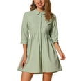thumbnail image 1 of INSPIRE CHIC Women's Shirt Dress 3/4 Sleeve Button Down Mini Dresses S Light Green, 1 of 5