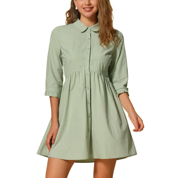 INSPIRE CHIC Women's Shirt Dress 3/4 Sleeve Button Down Mini Dresses XS Light Green