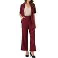 thumbnail image 1 of INSPIRE CHIC Women's Business Office Suit Set One Button Short Sleeve Blazer and Suit Pants XS Burgundy, 1 of 5