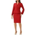 thumbnail image 1 of INSPIRE CHIC Women's Suit Sets Business Outfits Collarless Peplum Blazer Formal Pencil Skirt Suit 2 Piece Set M Red, 1 of 7
