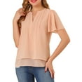 thumbnail image 1 of Allegra K Women's Butterfly Sleeves Layer Loose Chiffon Top Pintuck Blouse, 1 of 5