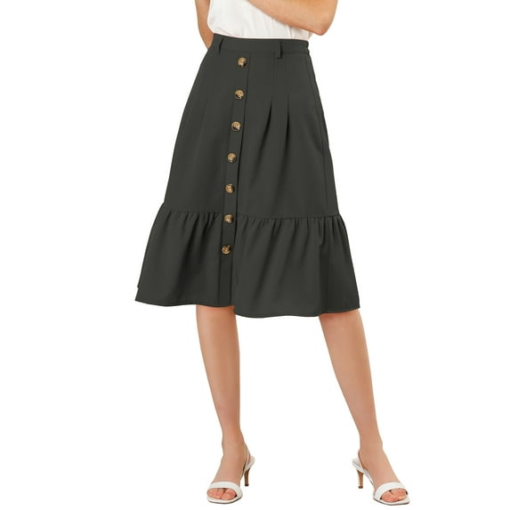 Allegra K Women's Button Decor Casual High Waist Belted Ruffled Skirt