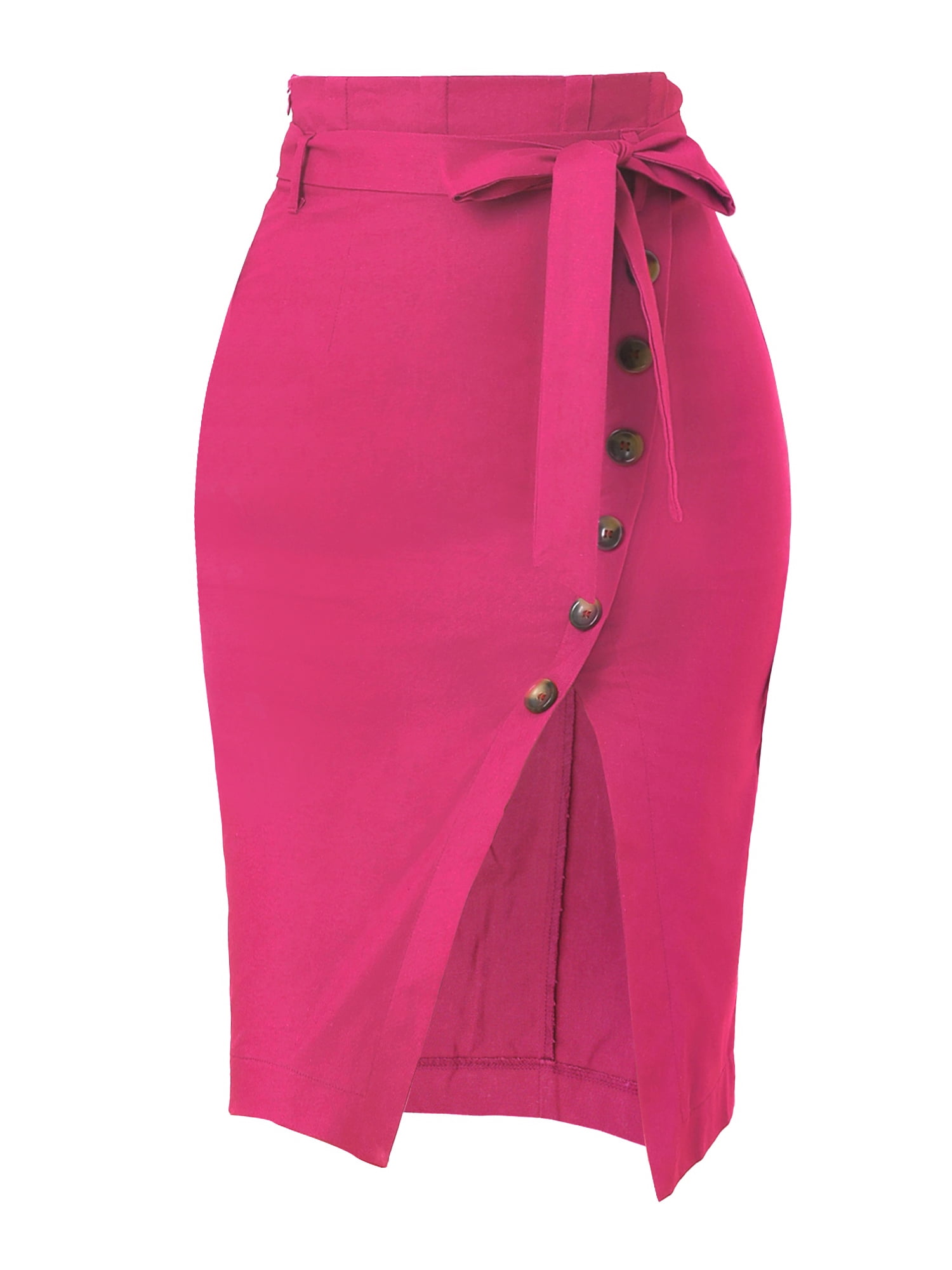 Allegra K Women's Button Decor Split Belted Tie Waist Pencil