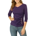 thumbnail image 1 of INSPIRE CHIC Women's Ruched Blouse Button Decor V Neck 3/4 Sleeve Solid Knit Top 3XL Purple, 1 of 7