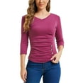 thumbnail image 1 of INSPIRE CHIC Women's Ruched Blouse Button Decor V Neck 3/4 Sleeve Solid Knit Top L Grape Purple, 1 of 6