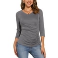 thumbnail image 1 of INSPIRE CHIC Women's Ruched Blouse Button Decor V Neck 3/4 Sleeve Solid Knit Top XL Dark Grey, 1 of 6