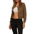 thumbnail image 1 of INSPIRE CHIC Women's Button Down Collarless Long Sleeve Cropped Denim Jacket M Dark Brown, 1 of 7