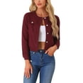 thumbnail image 1 of INSPIRE CHIC Women's Button Down Collarless Long Sleeve Cropped Denim Jacket XL Dark Red, 1 of 6