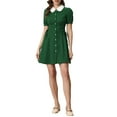 thumbnail image 1 of INSPIRE CHIC Women's Button Down Contrast Peter Pan Collar Lace up Dress M Green, 1 of 5