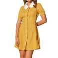 thumbnail image 1 of INSPIRE CHIC Women's Button Down Contrast Peter Pan Collar Lace up Dress M Yellow, 1 of 5