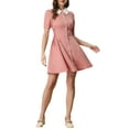 thumbnail image 1 of INSPIRE CHIC Women's Button Down Contrast Peter Pan Collar Lace up Dress XL Pink, 1 of 6
