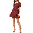 thumbnail image 1 of INSPIRE CHIC Women's Button Down Contrast Peter Pan Collar Lace up Dress XS burgundy, 1 of 5
