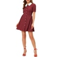 thumbnail image 1 of Allegra K Women's Button Down Contrast Peter Pan Collar Lace up Dress, 1 of 5