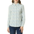 thumbnail image 1 of INSPIRE CHIC Valentine's Day Women's Button Down Shirt Ditsy Floral Long Sleeve Point Collar Office Top L White-Blue Floral, 1 of 9