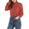 thumbnail image 1 of INSPIRE CHIC Valentine's Day Women's Button Down Shirt Ditsy Floral Long Sleeve Point Collar Office Top S Red, 1 of 9