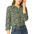 thumbnail image 1 of INSPIRE CHIC Valentine's Day Women's Button Down Shirt Ditsy Floral Long Sleeve Point Collar Office Top L Dark Green, 1 of 9