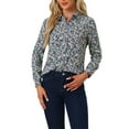 thumbnail image 1 of INSPIRE CHIC Valentine's Day Women's Button Down Shirt Ditsy Floral Long Sleeve Point Collar Office Top M Dark Blues, 1 of 6