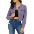 thumbnail image 1 of Allegra K Women's Button Down Long Sleeves Cropped Denim Jacket, 1 of 6