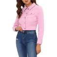 thumbnail image 1 of Allegra K Women's Button Down Long Sleeves Cropped Denim Jacket, 1 of 7