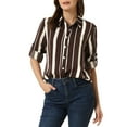 thumbnail image 1 of INSPIRE CHIC Women's Button Down Roll-up Long Sleeves Lapel Collar Shirts L Brown, 1 of 6