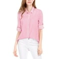 thumbnail image 1 of INSPIRE CHIC Women's Button Down Roll-up Long Sleeves Lapel Collar Shirts S Pink, 1 of 6